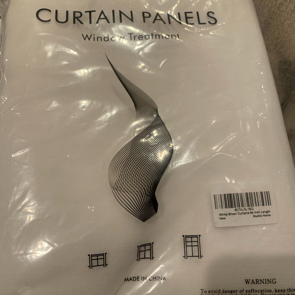 Brand new, sheer window drapes, white; 52x84. Can be sold individually.